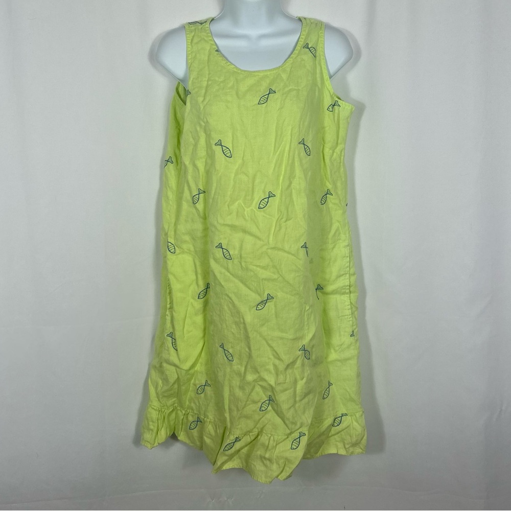 Cotton Connection Linen with embroidered fish sleeveless dress S